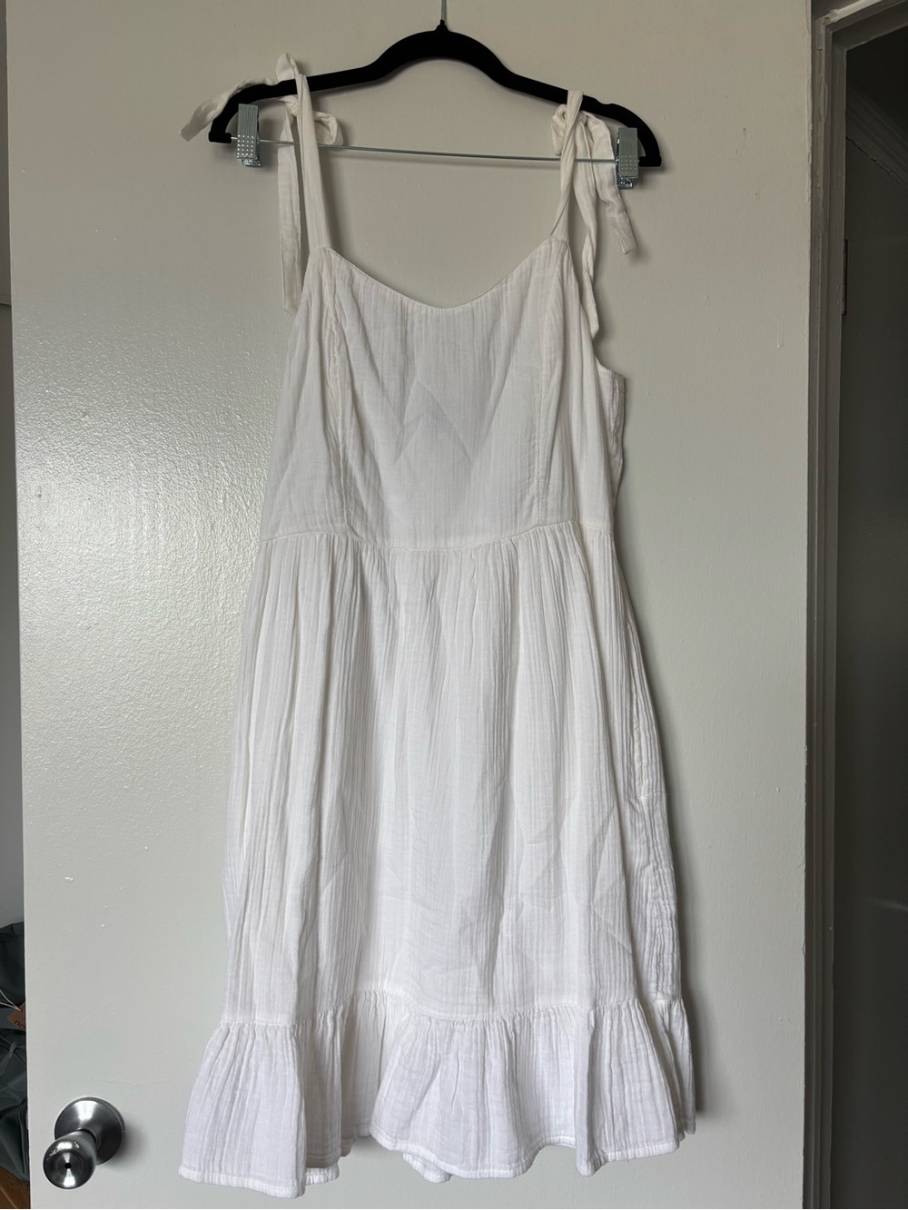 Old Navy White Textured Tank Dress with Tie Straps